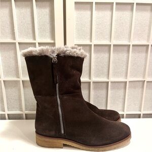 Farylrobin Anthropologie Dark Brown Alexandra Suede Fur Lined Boots